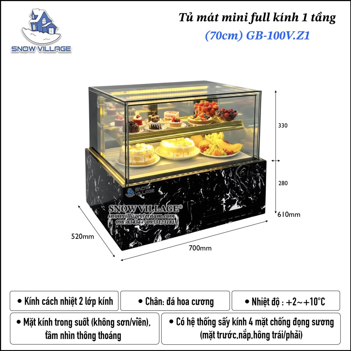 Tủ mát mini 2 tầng 70cm GB-100V.Z1