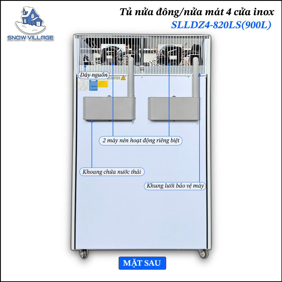 Tủ nửa đông nửa mát 4 cửa Inox SLLDZ4-820LS