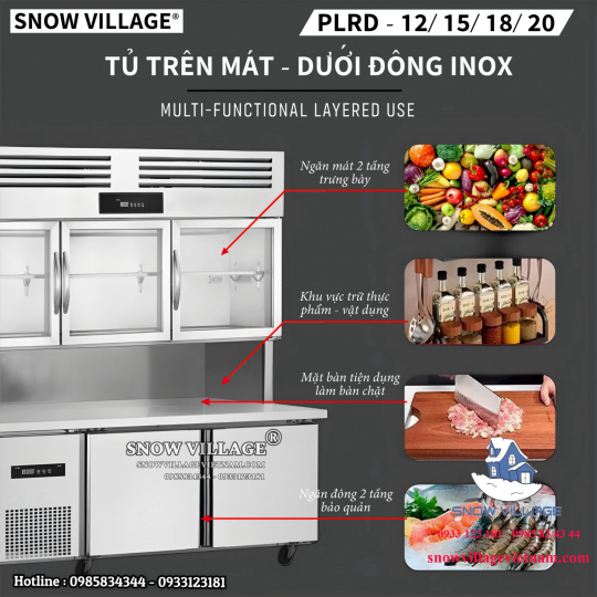 Tủ trên mát - dưới đông inox 1.8m PLRD-18N2B2