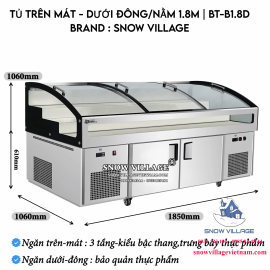 Tủ trưng bày trên mát-dưới đông (dạng nằm) BT-B1.8D