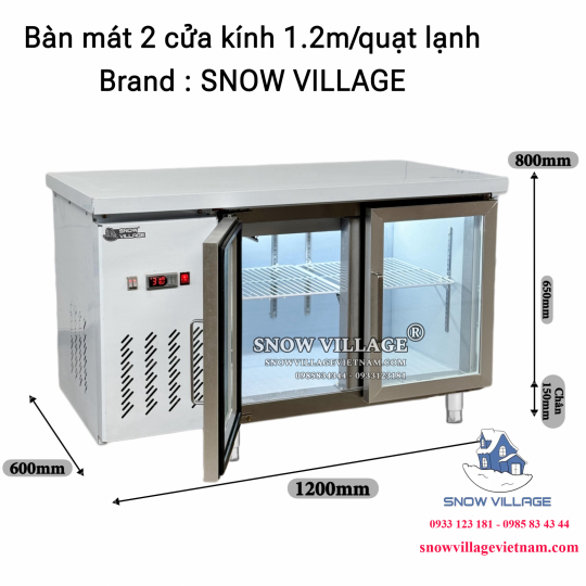 Bàn mát 2 cửa kính 1.2m Quạt lạnh PLO.18L2Q