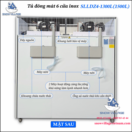 Tủ đông mát 6 cánh inox 1500L
