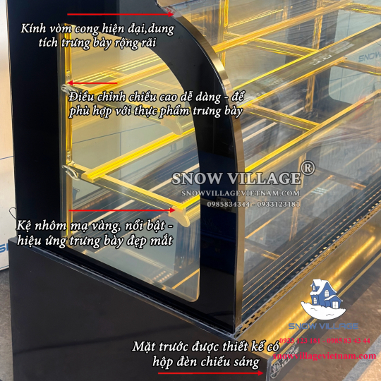 Tủ bánh kem kính cong 1.8m 3 tầng