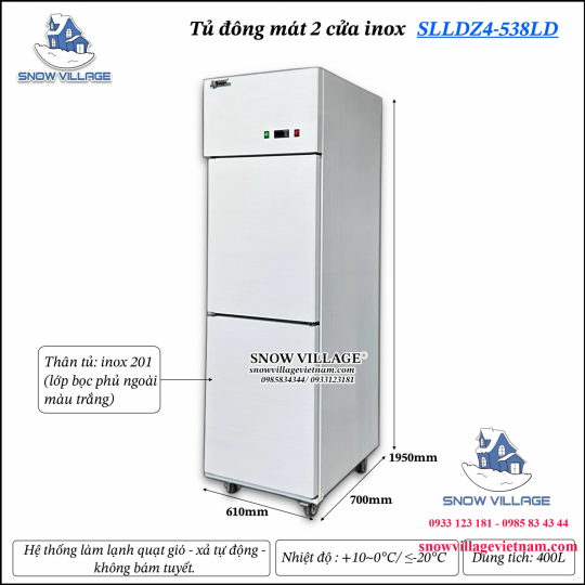 Tủ đông 2 cánh inox Quạt lạnh SLLDZ4-538LD