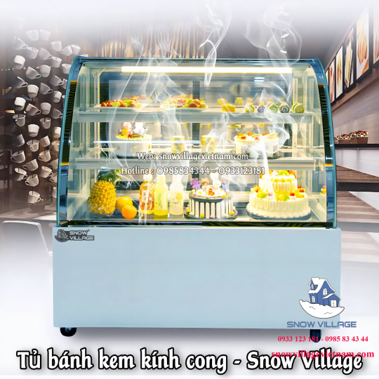 Tủ bánh kem kính cong 1.8m 3 tầng