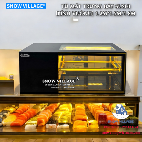 Tủ mát trưng bày sushi - bánh ngọt kính vuông 1.5m SS-1.5V