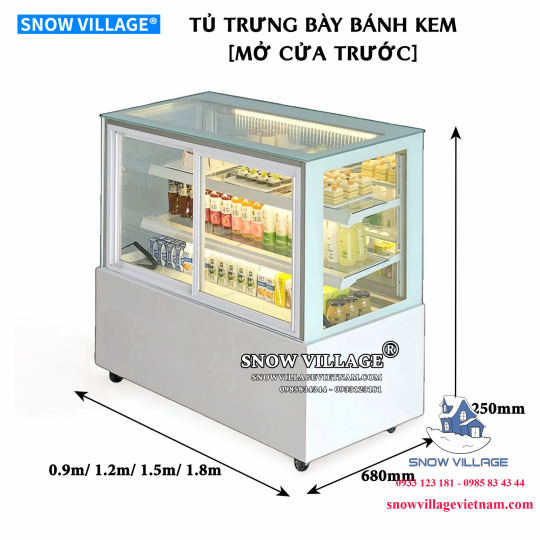 Tủ bánh kem mở cửa trước 1.2m 3 tầng