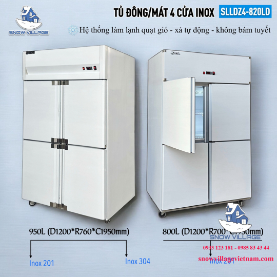 Tủ đông mát 4 cánh inox 950L