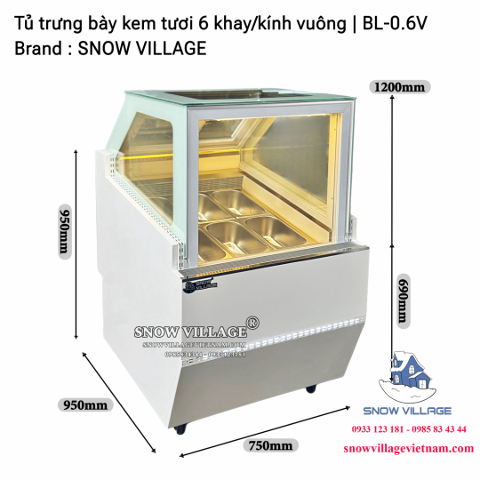 Tủ trưng bày kem tươi 6 khay BL-0.6V