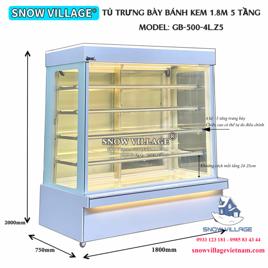 Tủ bánh 5 tầng 1.8m (Dàn lạnh trên) GB-500-4L.Z5