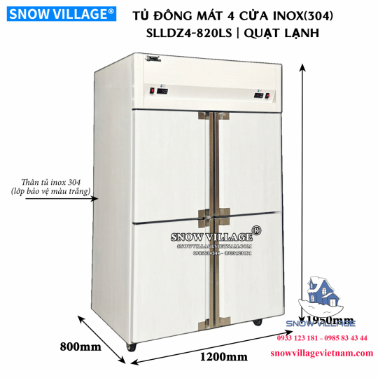 Tủ đông mát 4 cánh inox 304