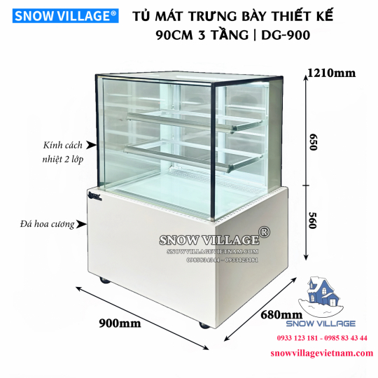 Tủ bánh kem thiết kế 90cm 3 tầng DG-900