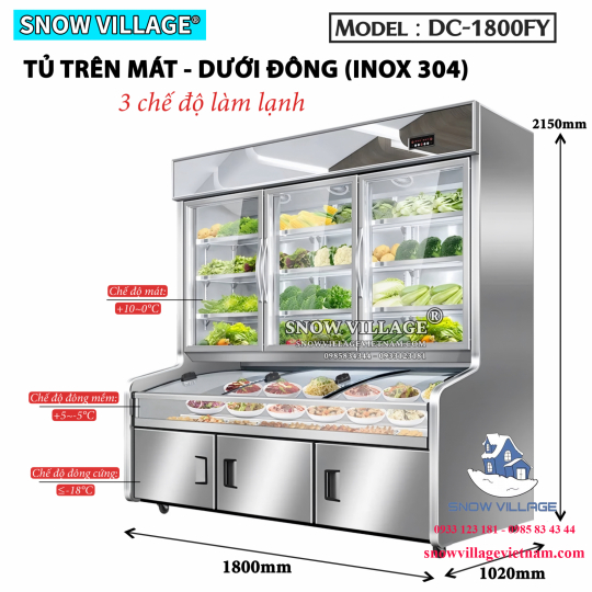 Tủ trên mát dưới đông 3 chế độ cao cấp DC-1800FY