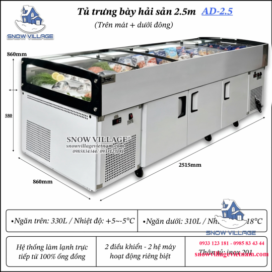 Tủ trưng bày hải sản 2.5m AD-2.5