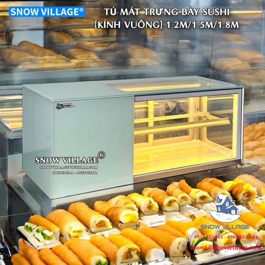 Tủ mát trưng bày sushi - bánh ngọt kính vuông 1.5m SS-1.5V