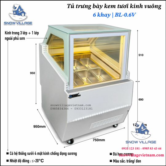 Tủ trưng bày kem tươi 6 khay BL-0.6V