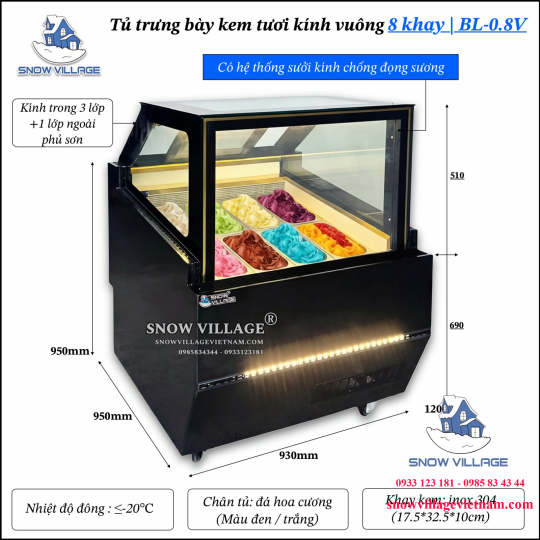 Tủ đông trưng bày kem tươi 8 khay BL-0.8V