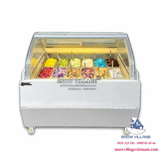 Tủ đông trưng bày kem kính cong 12 khay BL-1.2