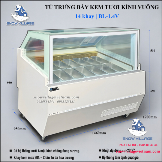 Tủ đông trưng bày kem tươi 14 khay BL-1.4V