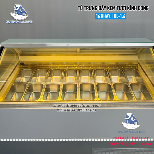 Tủ trưng bày kem kính cong 16 khay BL-1.6
