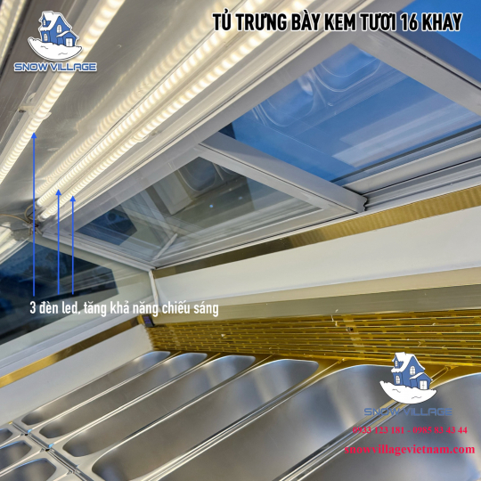 Tủ trưng bày kem kính cong 16 khay BL-1.6