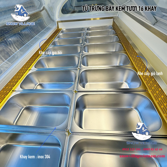 Tủ trưng bày kem kính cong 16 khay BL-1.6