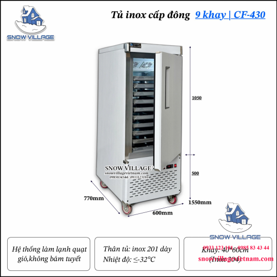Tủ inox cấp đông 9 khay CF-430