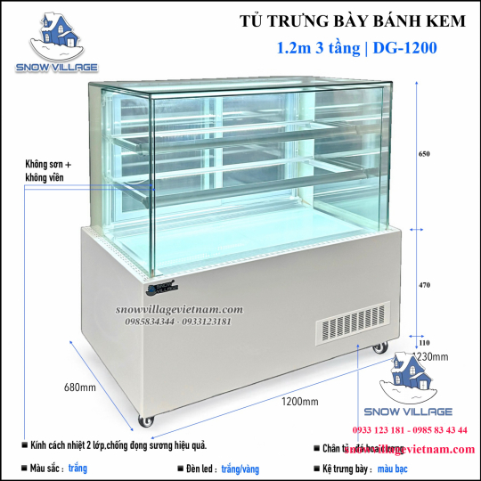 Tủ bánh kem thiết kế 1.2m 3 tầng DG-1200