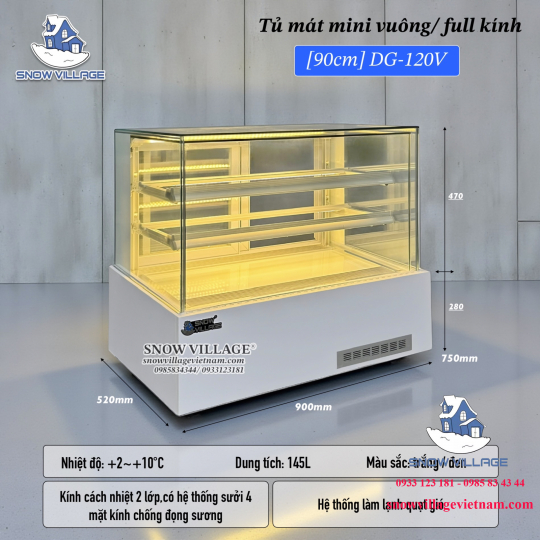 Tủ mát mini vuông full kính 90cm DG-120V