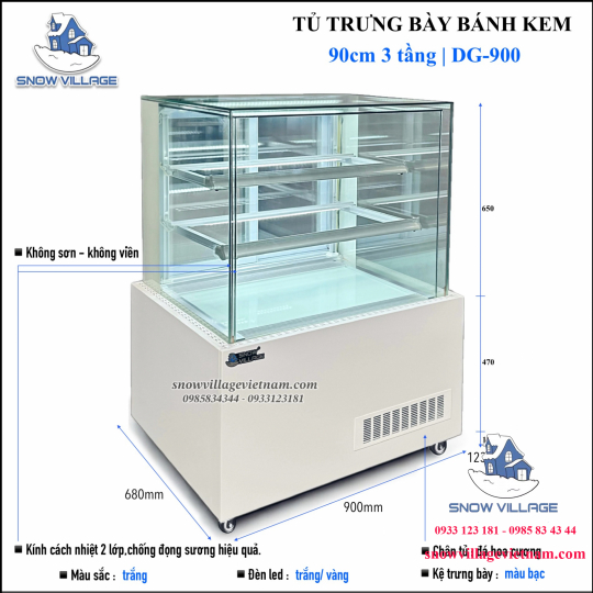 Tủ bánh kem thiết kế 90cm 3 tầng DG-900