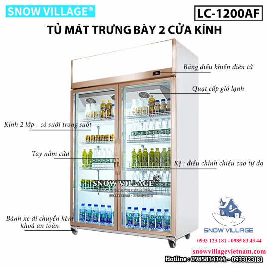 Tủ mát trưng bày 2 cửa (Quạt lạnh) LC-1200AF