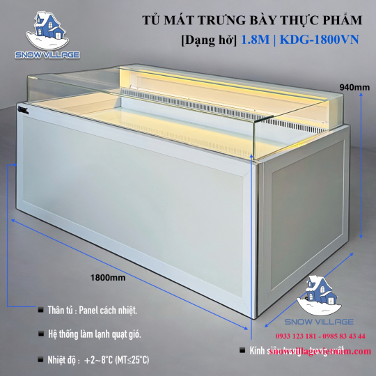 Tủ mát trưng bày siêu thị không cửa 1.8m KDG-1800VN