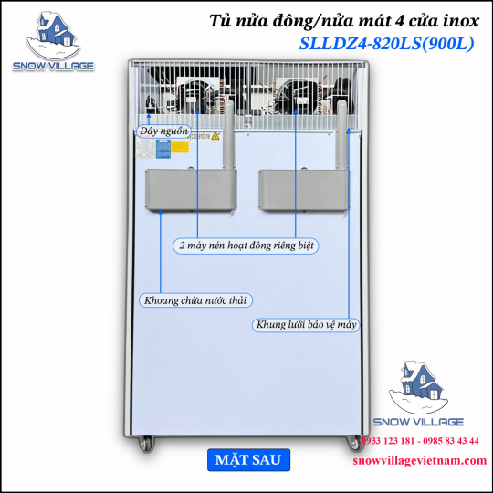Tủ nửa đông + nửa mát 4 cánh inox 900L SLLDZ4-820LS
