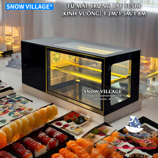 Tủ mát trưng bày sushi - bánh ngọt kính vuông 1.5m SS-1.5V