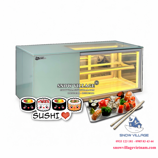 Tủ mát trưng bày sushi - bánh ngọt kính vuông 1.5m SS-1.5V