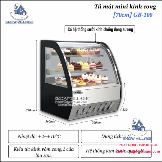 Tủ mát để bàn kính cong 70cm GB-100
