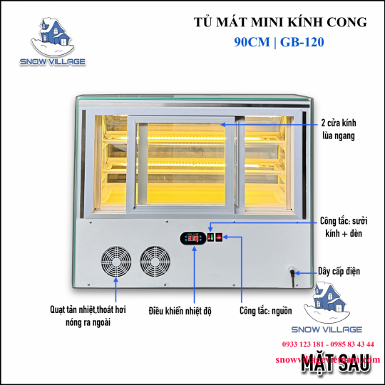 Tủ mát mini kính cong 90cm trắng GB-120