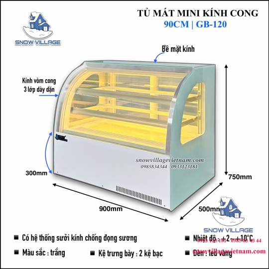 Tủ mát mini kính cong 90cm trắng GB-120