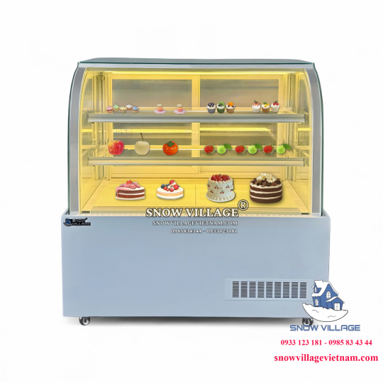 Tủ bánh kem kính cong 1.2m 3 tầng