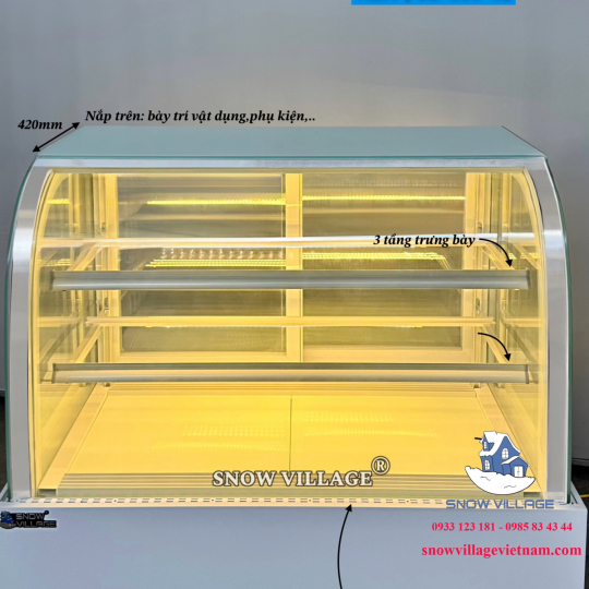 Tủ bánh kem kính cong 1.2m 3 tầng
