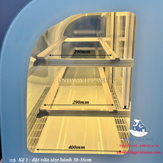 Tủ bánh kem kính cong 1.2m 3 tầng