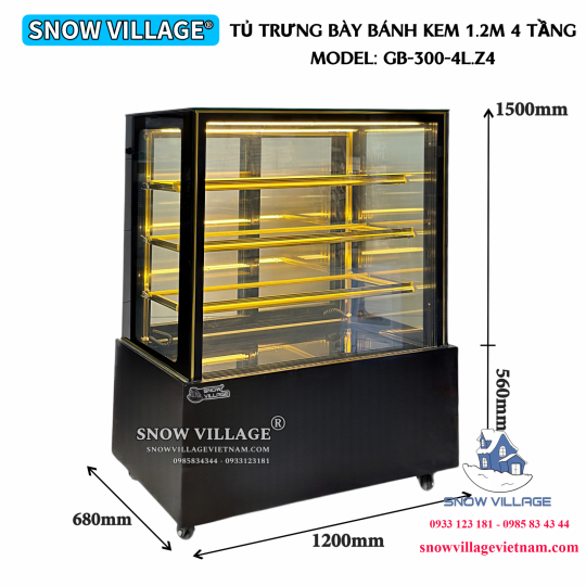 Tủ bánh kem 1.2m 4 tầng GB-300-4L.Z4