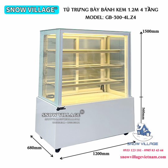 Tủ bánh kem 1.2m 4 tầng GB-300-4L.Z4