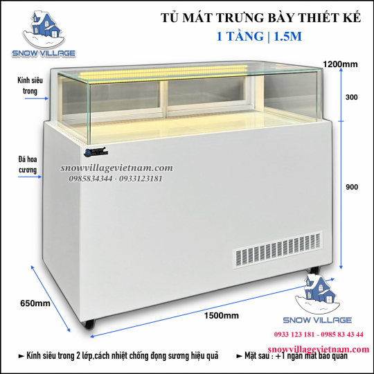 Tủ bánh kem thiết kế 1 tầng 1.5m GB-350-4L.Z1