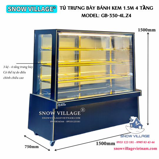 Tủ bánh kem 1.5m 4 tầng GB-350-4L.Z4