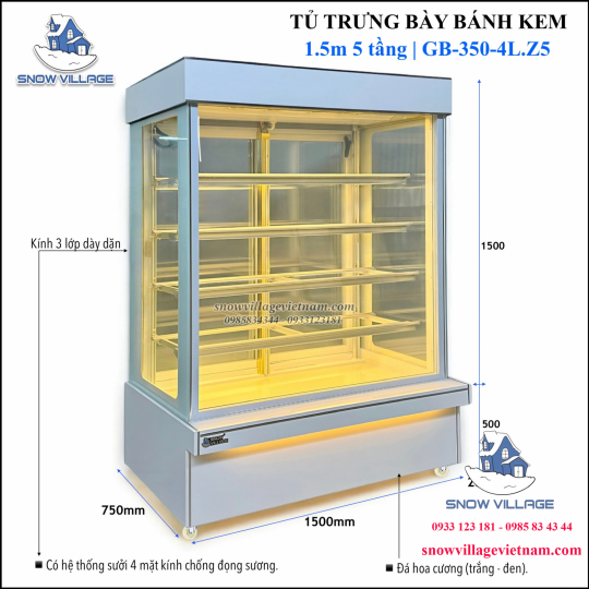 Tủ bánh 5 tầng 1.5m (Dàn lạnh trên) GB-350-4L.Z5 