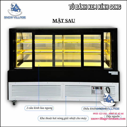 Tủ bánh kem kính cong 1.8m 3 tầng