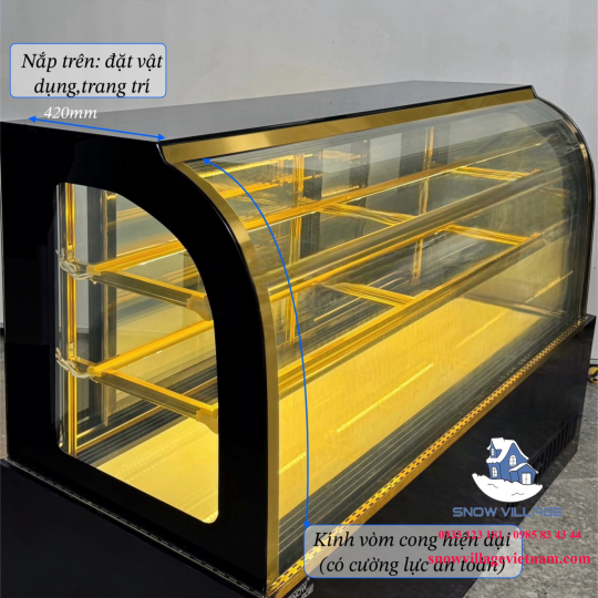 Tủ bánh kem kính cong 1.8m 3 tầng