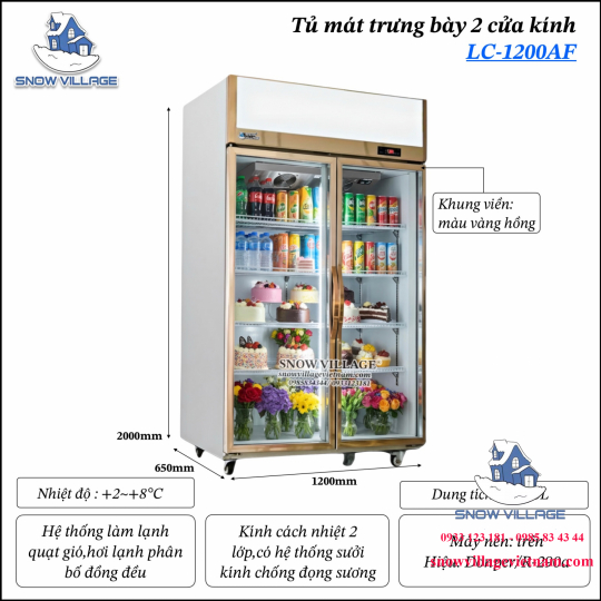 Tủ mát trưng bày 2 cửa (Quạt lạnh) LC-1200AF