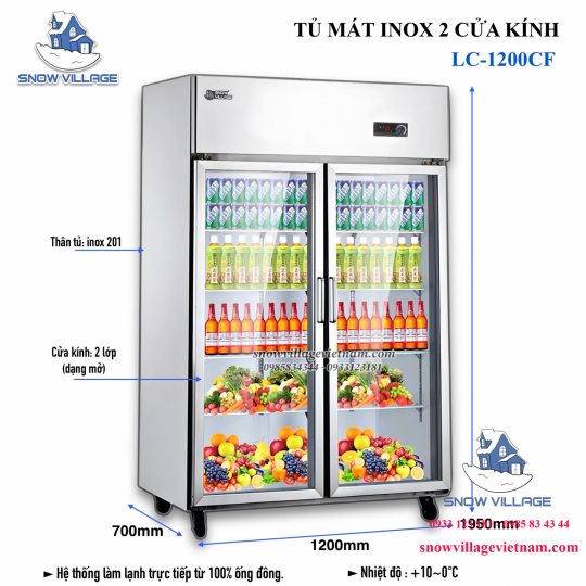 Tủ mát inox 2 cửa LC-1200CF